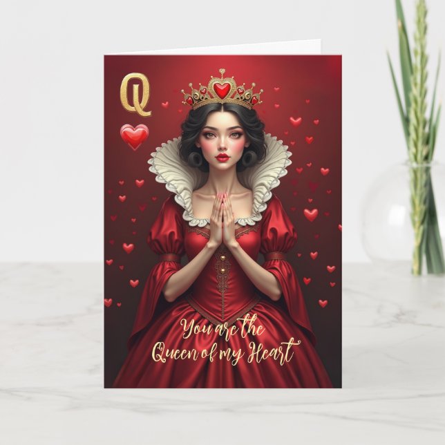 Design 04 Queen of My Heart Valentine Card Inbjudan (Framsida)