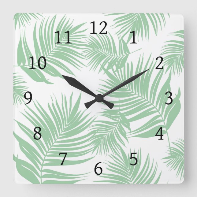 Design 165 Grönt handflatan lövs Fyrkantig Klocka (Framsida)