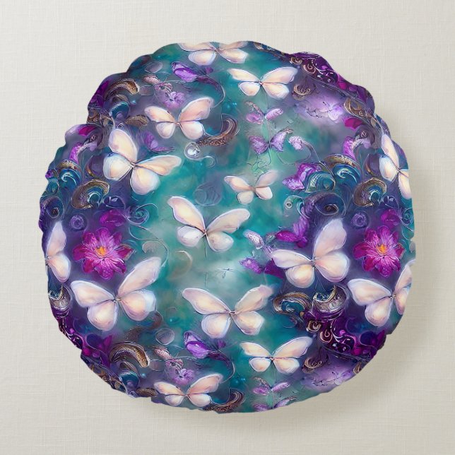 Design 1 för en mystisk fjärilsserie rund kudde (Framsidan)