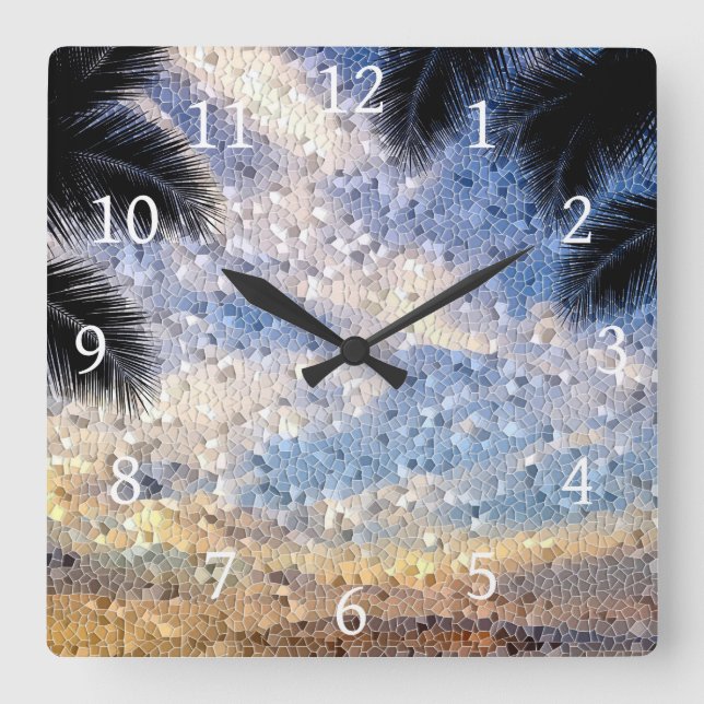 Design 28 Mosaic blue Fyrkantig Klocka (Framsida)