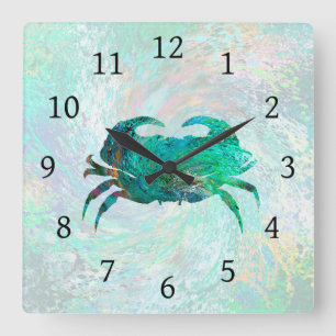 Design 41 Turquise Crab Fyrkantig Klocka