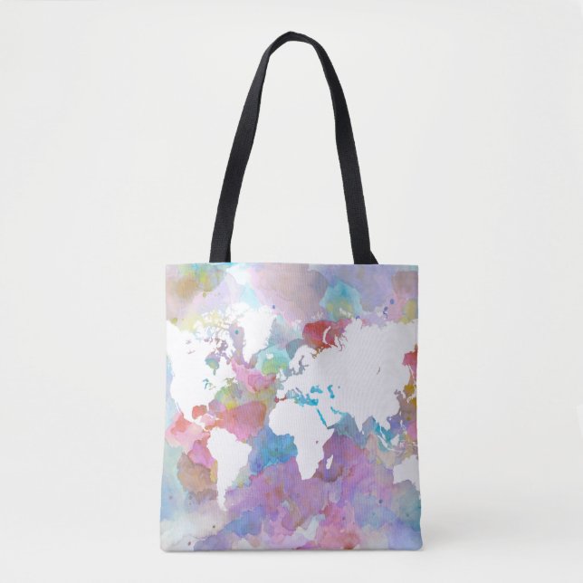 Design 48 World map rosa blue Tygkasse (Framsida)