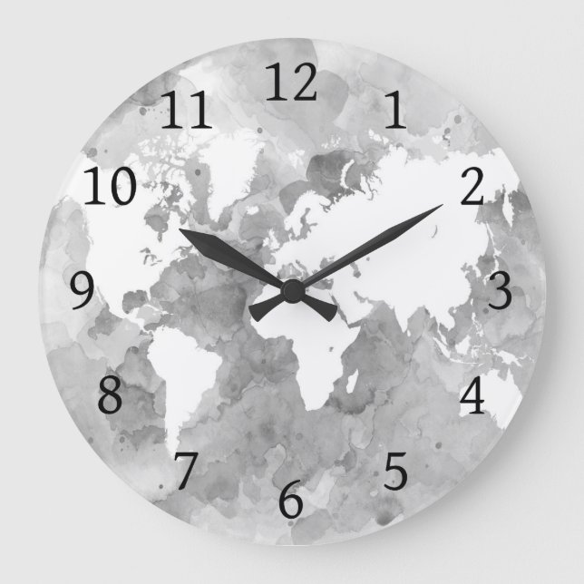 design 49 Grått World Map Stor Klocka (Framsida)