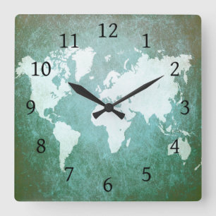 Design 55 World Map Fyrkantig Klocka