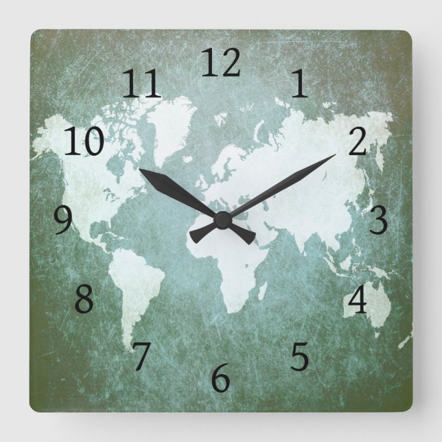 Design 55 World Map Fyrkantig Klocka (Framsida)