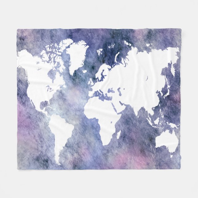 Design 65 blå världskarta fleecefilt (Framsidan (Horisontell))