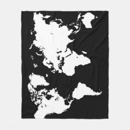 Design 69 svartvit världskarta fleecefilt
