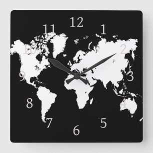 Design 69 världskarta fyrkantig klocka