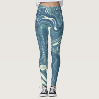 design av blått och grått fluid färg mönster leggings
