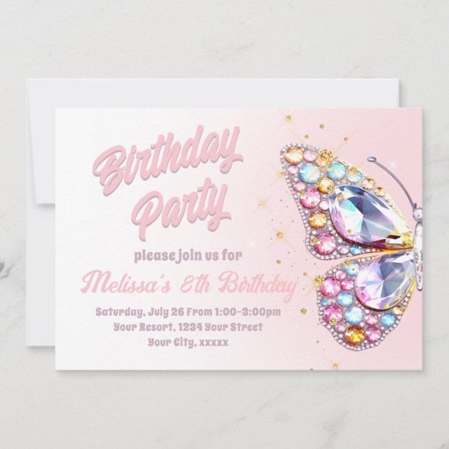 design av gems butterfly Birthday-inbjudan Inbjudningar (Framsida)
