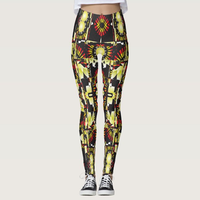 Design Blommor Boxade Spegel Leggings (Framsida)