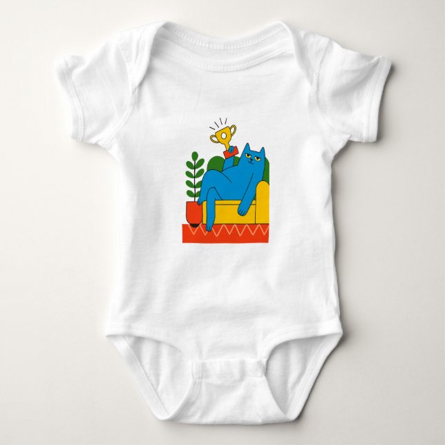 Design - Blue Cat Trophy Lounger - T-Shirt Baby  (Framsida)
