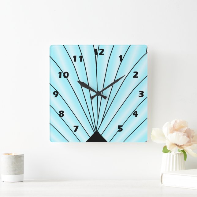 Design Blue Square Wall Clock i Art Deco Fläkt Fyrkantig Klocka (Hem)