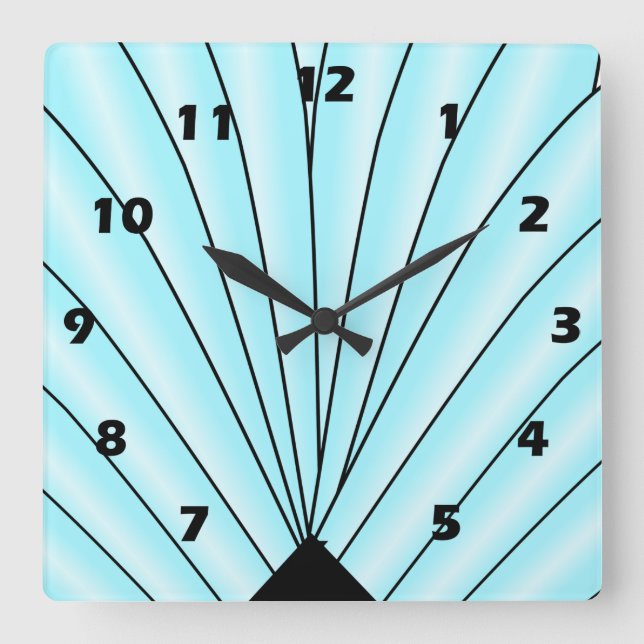 Design Blue Square Wall Clock i Art Deco Fläkt Fyrkantig Klocka (Framsida)