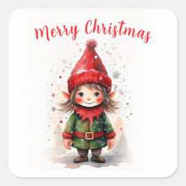 Design Cute Jul Elf Fyrkantigt Klistermärke