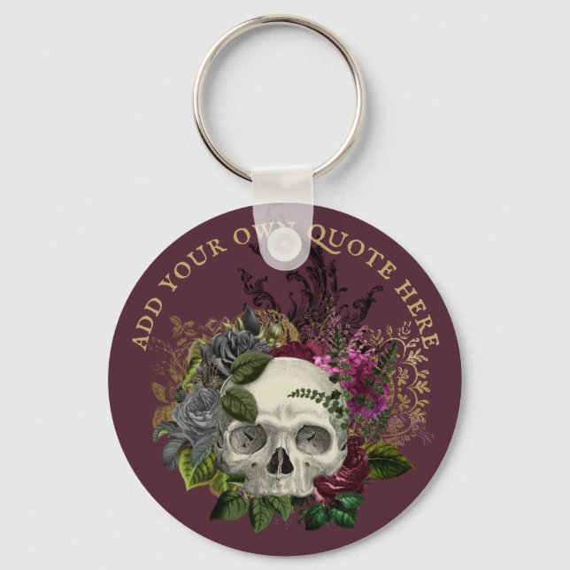 Design egen Gotham Skull Burgundy Ro Goth-död Nyckelring (Framsida)