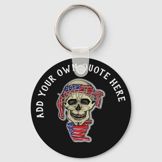 Design egen gotisk Skull American Flagga Nyckelring (Framsida)