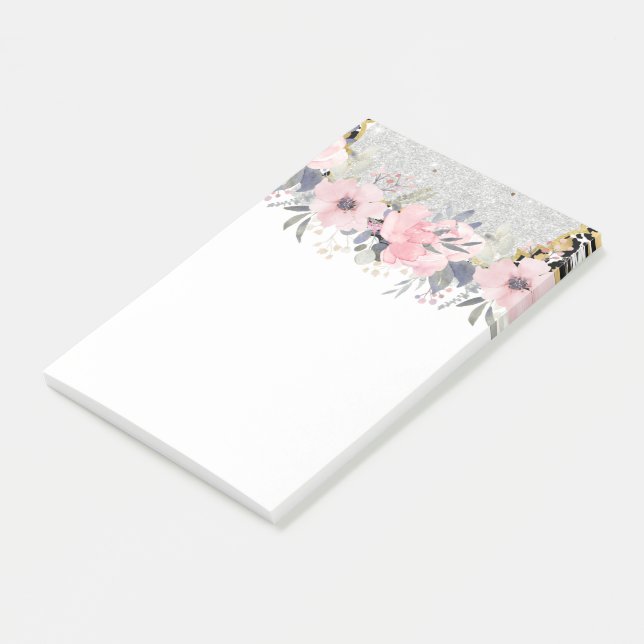 Design Egna Söt Girly Rosa Blommigt Stationery Post-it Block (Vinklad)