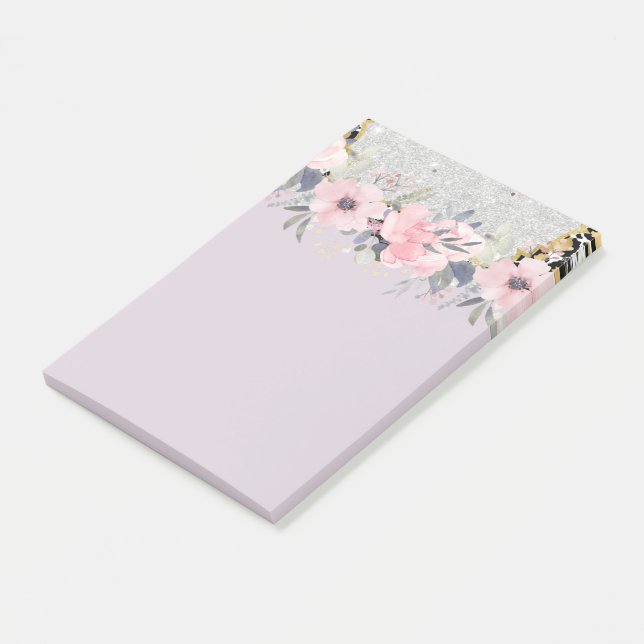 Design Egna Söt Girly Rosa Blommigt Stationery Post-it Block (Vinklad)