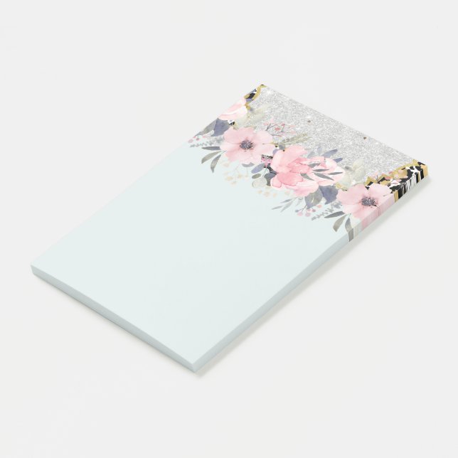 Design Egna Söt Girly Rosa Blommigt Stationery Post-it Block (Vinklad)