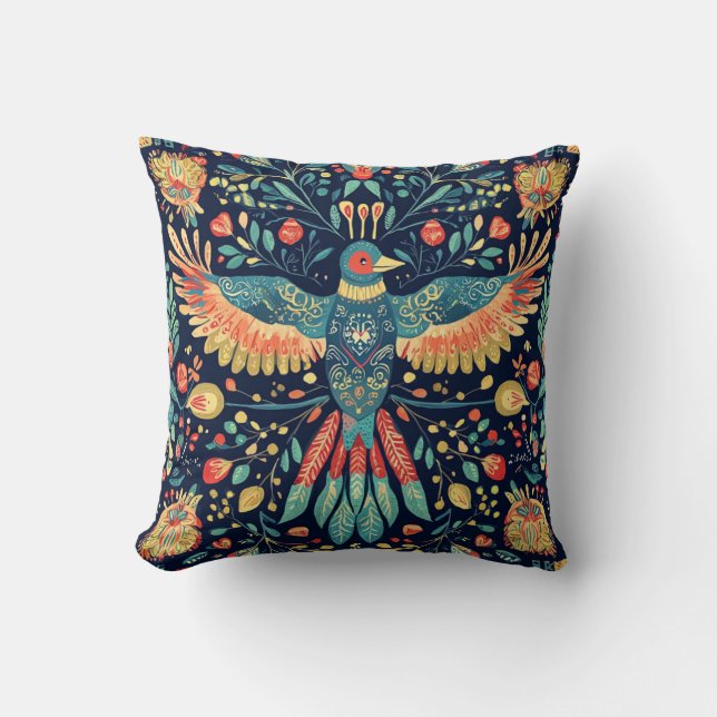 Design folklorique élégant d'oiseau 🌸 kudde (Framsida)