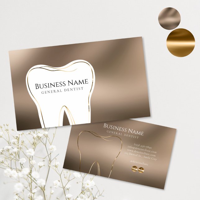 Design för Affärskortet Dental Beige & Guld Visitkort (Skapare uppladdad)