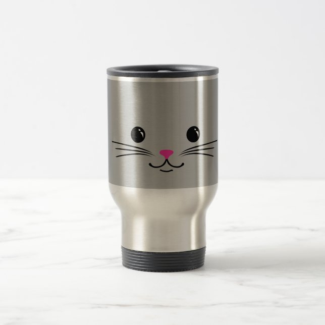 Design för ansikte för silverkattunge gullig djur resemugg (Center)