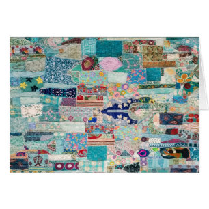 Design för Aqua och Blue Quilt Tapestry Hälsningskort