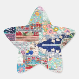 Design för Aqua och Blue Quilt Tapestry Stjärnformat Klistermärke
