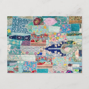 Design för Aqua och Blue Quilt Tapestry Vykort