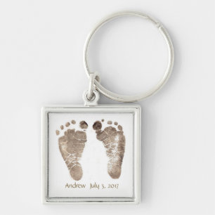 Design för babyfotnyckelring ditt eget! fyrkantig silverfärgad nyckelring
