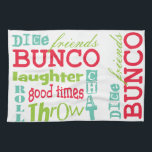 Design för Bunco tunnelbanankonst vid Artinspired Kökshandduk<br><div class="desc">Design för bunco för rolig multifärgadtunnelbanankonst grafisk.  Bakgrundsfärg kan ändras.  Featured är de ordvän-,  bunco-,  tärning-,  kast-,  dugg-,  chatta-,  laughter- och bratiderna.  Gör en underbar och en klyftig pris eller en gåva.  Underbar för din nästa Bunco händelse.</div>