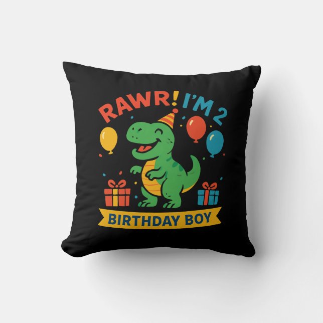 Design för Cute Dino Birthday Boy Dekorativ kudde (Framsida)