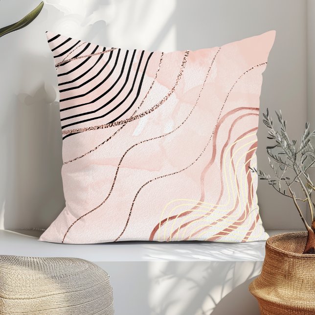 Design för Cute Girly Rosa Bohemian Ro Guld Kudde (Skapare uppladdad)
