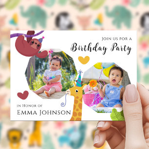 Design för Cute Jungle Friends Party med foton Inbjudningar