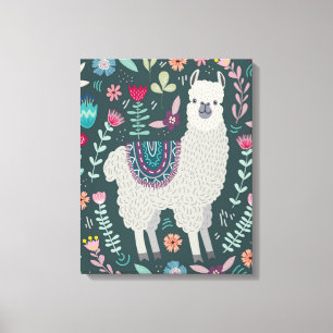 Design för Cute Llama-Blommigten Canvastryck