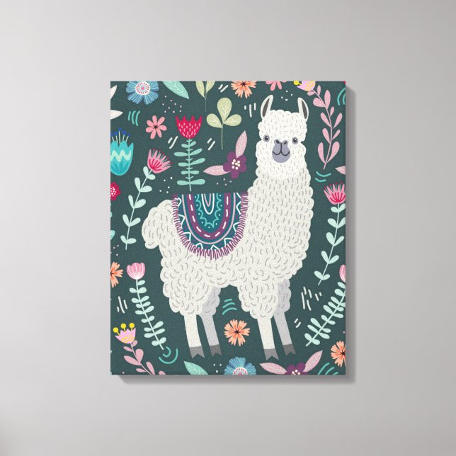 Design för Cute Llama-Blommigten Canvastryck (Framsida)