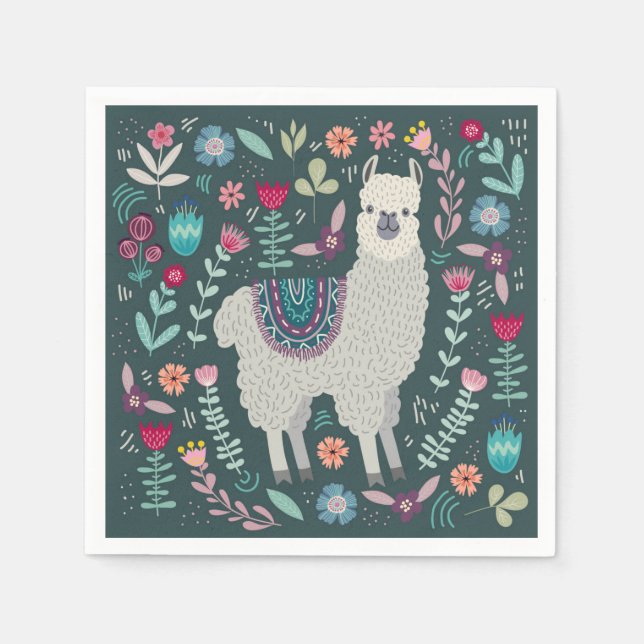 Design för Cute Llama-Blommigten Pappersservett (Framsidan)