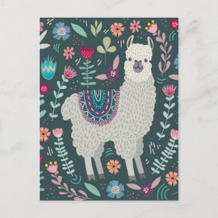 Design för Cute Llama-Blommigten Vykort