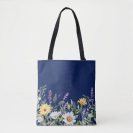Design för Cute Navy Blue Boho Wildblomma Tygkasse