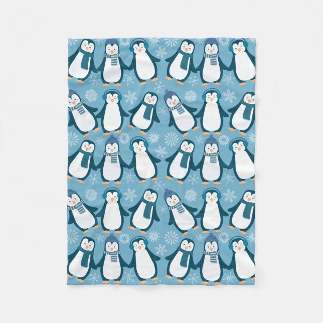 Design för Cute Winter Penguins Fleecefilt (Framsidan)
