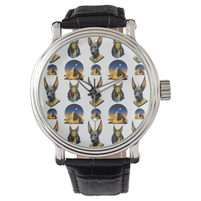 Design för den antika Egyptenen Pyramid Anubis Mön Armbandsur (Framsida)