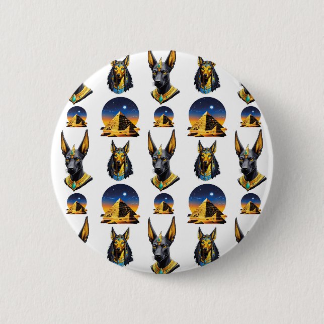 Design för den antika Egyptenen Pyramid Anubis Mön Knapp (Framsida)