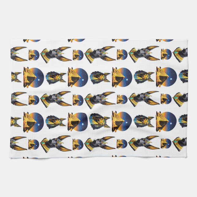 Design för den antika Egyptenen Pyramid Anubis Mön Kökshandduk (Horisontell)