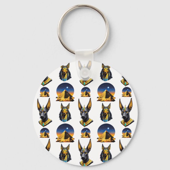 Design för den antika Egyptenen Pyramid Anubis Mön Nyckelring (Framsida)