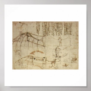 Design för en flygmaskin av Leonardo Da Vinci Poster