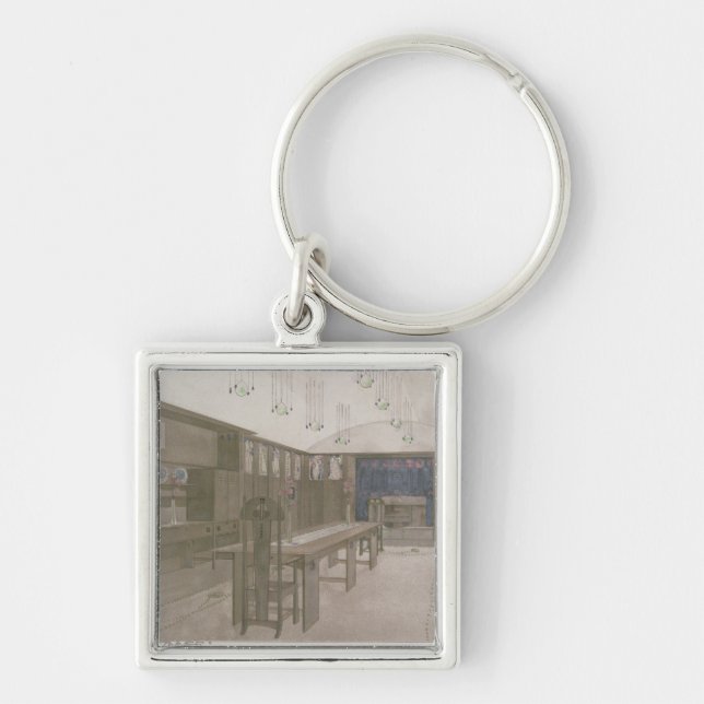 Design för en matsal, 1901 (färglithoen) fyrkantig silverfärgad nyckelring (Framsidan)