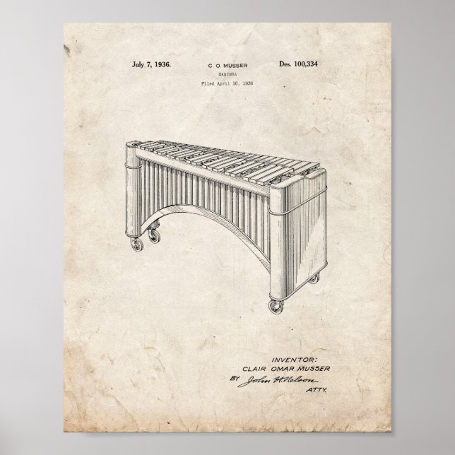 Design för ett Marimba-patent - gammalt utseende Poster (Framsidan)