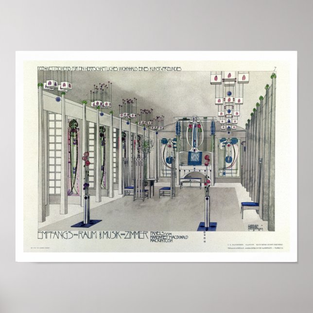 Design för ett musikrum med paneler av Margaret Mo Poster (Framsidan)