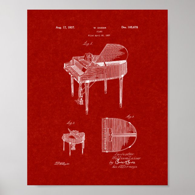 Design för ett pianopatent - Burgundy Red Poster (Framsidan)
